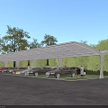 Tensile Membrane Carport Structure For Outdoor Parking With Parked Cars And Green Trees