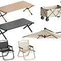 Outdoor Chairs And Folding Tables With Wheeled Storage Bins And Patio Umbrellas