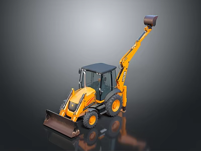 Yellow Heavy Duty Backhoe Loader With Front Bucket And Rear Arm 3d model