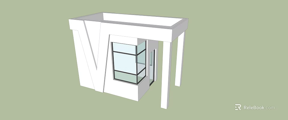 Modern Architectural 3D Model With Glass Windows White Walls And Support Columns 3d model 
