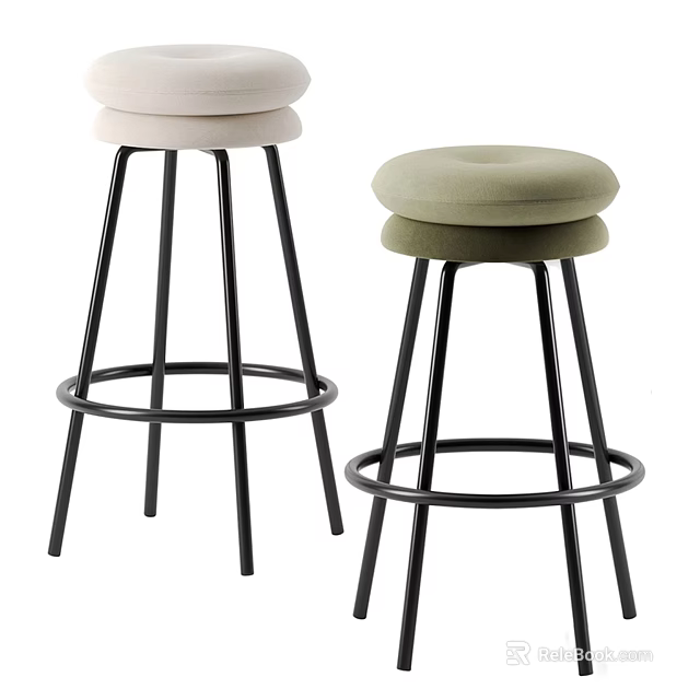 Modern Minimalist Bar Stools With Beige Olive Seats And Black Metal Legs 3d model 
