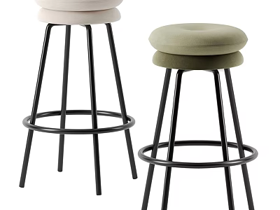 Modern Minimalist Bar Stools With Beige Olive Seats And Black Metal Legs 3d model