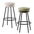 Modern Minimalist Bar Stools With Beige Olive Seats And Black Metal Legs