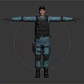 Full Body Security Officer in Blue Uniform Tactical Vest Cap Standing With Outstretched Arms