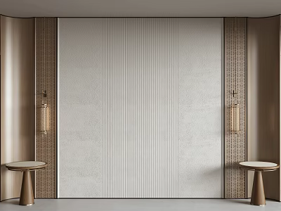 Minimalist Luxury Background Wall Design With Wood Grain Light Strips And Symmetric Decor 3d model