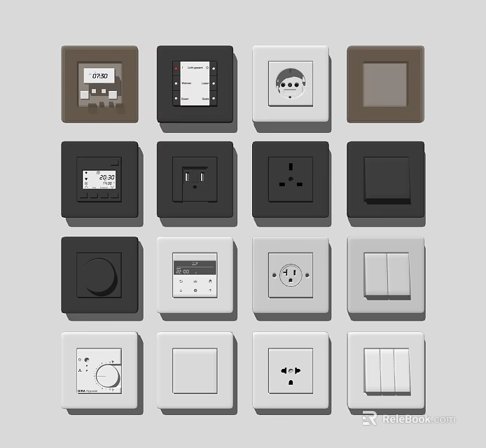 Various Design Switch Panels In Different Colors And Styles For Home 3d model 