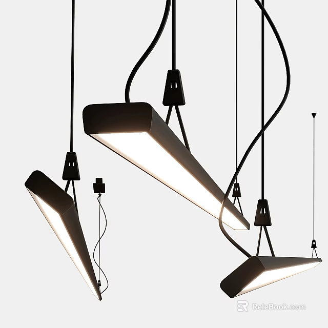 Modern Multiple Hanging Chandelier Design With Black Frames And Illuminated Light Bodies 3d model 