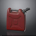 Red Plastic Jerry Can With Gray Spout And Metal Handle On Dark Surface