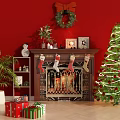 Christmas Decorative Ornament Set with Stockings Wreath Tree and Fireplace Shelf Decor