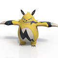 Yellow Cartoon Character 3D Model With Black Lightning Mark Spiked Ears And Extended Arms