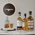Premium Wine Bottles and Glass Display on White Counter with Round Lamp