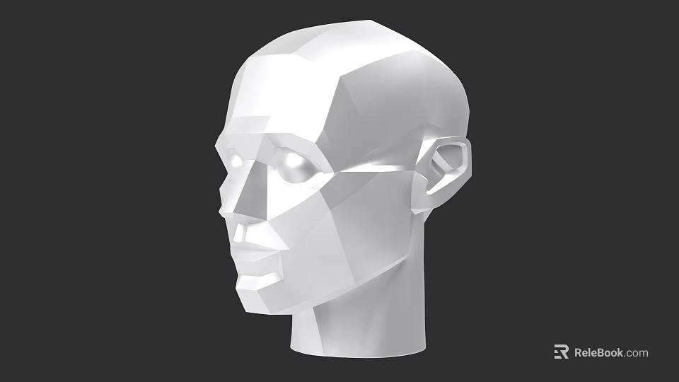 Game and Movie Character Low Poly White Human Head Model Side View Design 3d model 