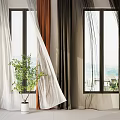 Modern Window Curtains With Sheer Panels And Solid Drapes In Bright Room With Potted Plant