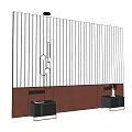 Bedroom Accent Wall With Vertical Stripes Pendant Lights And Cabinets 3d model