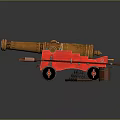 Antique Brass Cannon On Red Wooden Carriage Vintage Military Weapon Artillery Piece