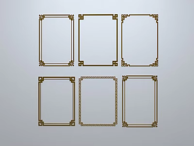 Ornate Golden Square Frame Sculptures with Intricate Carved Decorative Patterns 3d model