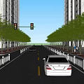 Urban Road Facilities Featuring Traffic Lights Guardrails Trees Buildings And Vehicles