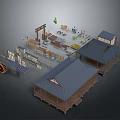 Traditional Wooden House With Blue Roof Design And Windmill Platform Architectural Components