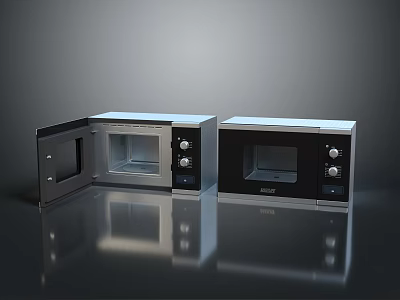 Modern Kitchen Appliances Two Microwave Ovens With Open Closed Doors Black Silver Design 3d model