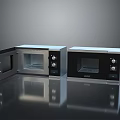 Modern Kitchen Appliances Two Microwave Ovens With Open Closed Doors Black Silver Design