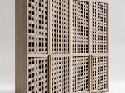 Modern Wardrobe With Lattice Design Door Panels And Light Wood Metal Frame 3d model