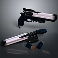 Futuristic Double Guns With White Blue Components And Ammunition