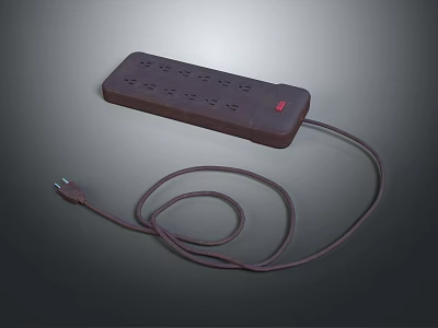 Modern Dark Colored Switch Panel With Multiple Sockets Power Switch And Flexible Power Cord 3d model