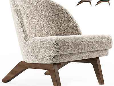 Beige Plush Accent Chair With Curved Backrest And Walnut Wooden Legs Modern Design 3d model