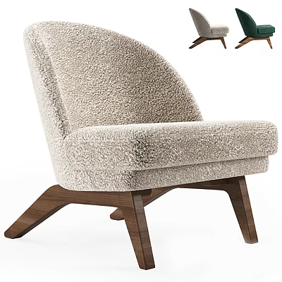 Beige Plush Accent Chair With Curved Backrest And Walnut Wooden Legs Modern Design 3d model