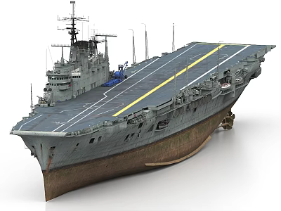 Vintage Aircraft Carrier Featuring Flight Deck Yellow Runway Lines And Rusted Hull 3d model