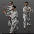 Group of People Practicing Tai Chi in White Uniforms with Traditional Movements