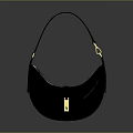 Stylish Black Curved Handbag With Long Strap And Gold Metal Fittings
