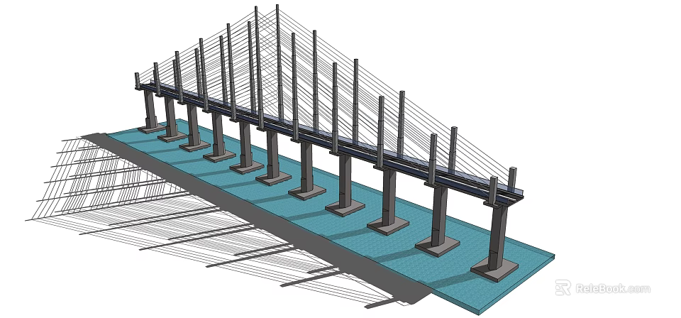 Cable Stayed Bridge Structure With Multiple Piers And Support Cables Over Water 3d model 