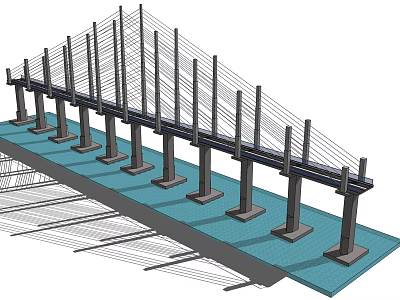 Cable Stayed Bridge Structure With Multiple Piers And Support Cables Over Water 3d model