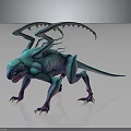 3D Rendered Fantasy Creature With Blue Purple Body Wings And Sharp Claws