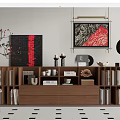 Modern Wooden TV Stand With Bookshelves Decorative Items And Wall Art Pieces