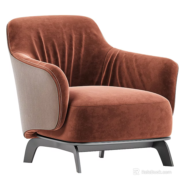 Modern Terracotta Velvet Armchair With Plush Seat Curved Armrests And Metal Legs 3d model 
