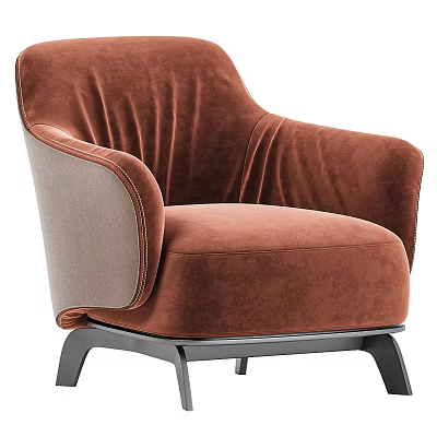 Modern Terracotta Velvet Armchair With Plush Seat Curved Armrests And Metal Legs 3d model