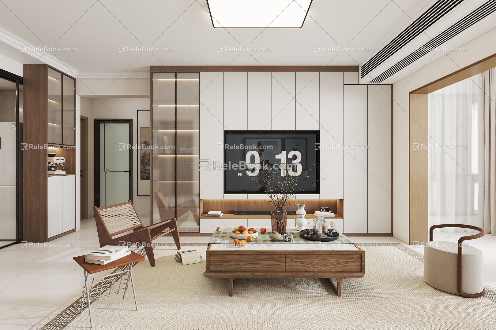 Modern new Chinese living room TV background wall 3d model