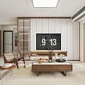 Modern new Chinese living room TV background wall 3d model