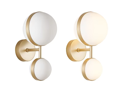 Modern Gold Wall Sconces with White Round Shades and Double Circular Design for Home Interior 3d model