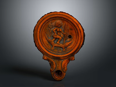Ancient Brown Clay Vessel With Round Shape Carved Figure And Crocodile Motif 3d model