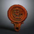 Ancient Brown Clay Vessel With Round Shape Carved Figure And Crocodile Motif