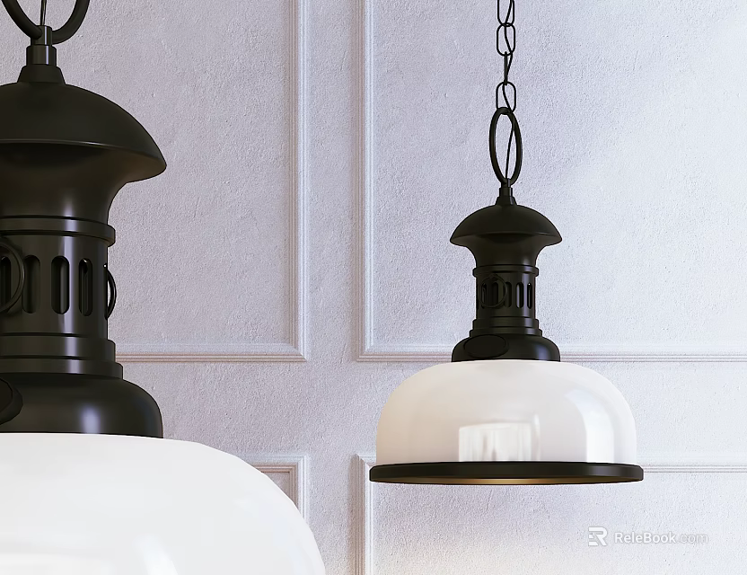Modern Black And White Metal Chandelier With White Lampshade For Home Interior Decor 3d model 
