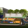 Vibrant Outdoor Children's Play Area Featuring Slides Trees And Play Equipment
