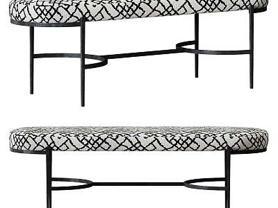 Chic Benches With Geometric Pattern Cushions And Black Metal Frames 3d model