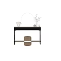Minimalist Dressing Table Interior with Round Mirror Table Lamp Vase Branches and Stool 3d model