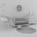 Cozy Baby Room Interior With White Chair Round Shelf Wooden Crib Dresser And Green Rug