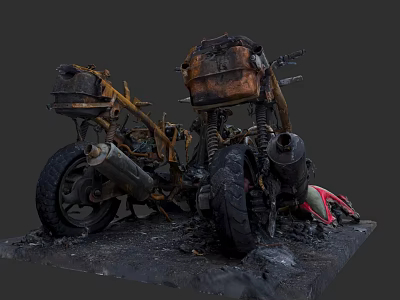 Abandoned Old Rusty Motorcycle With Wrecked Damaged Parts On Muddy Ground 3d model
