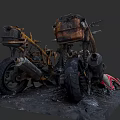 Abandoned Old Rusty Motorcycle With Wrecked Damaged Parts On Muddy Ground